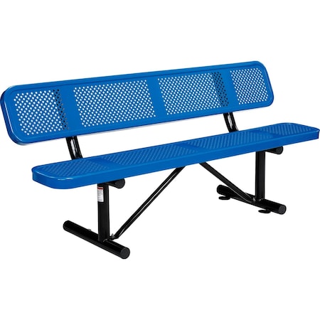 Global Industrial 6ft Outdoor Steel Picnic Bench w/ Backrest, Perforated Metal, Blue 694557BL